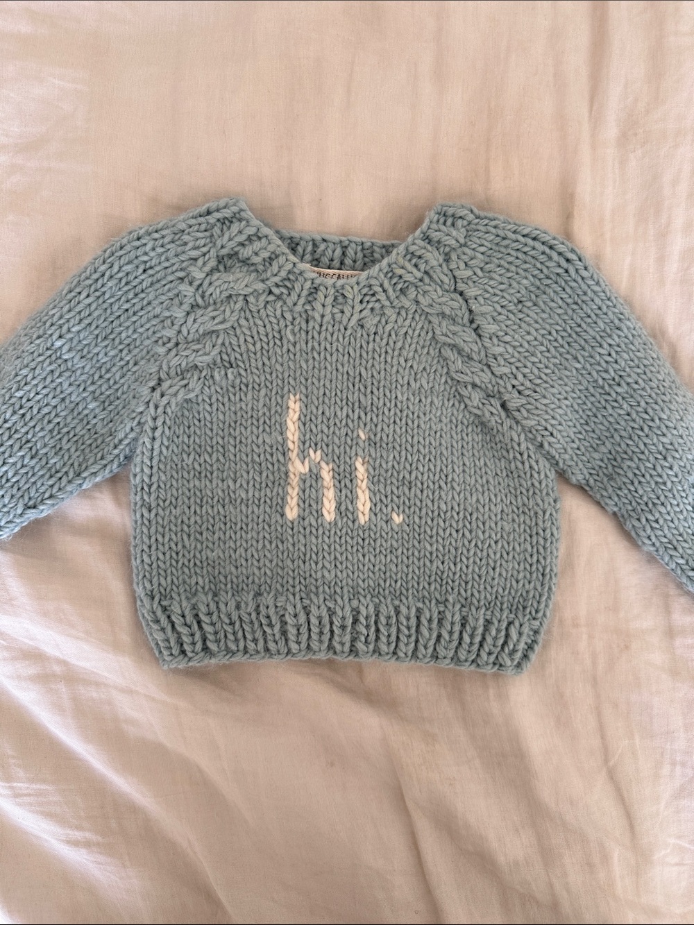 Hand-Knit Light Blue Cable baby sweater